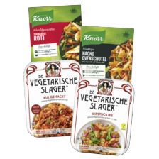 Knorr wereldgerechten*
pak à 136-326 gram
of De Vegetarische Slager
pak à 160-200 gram